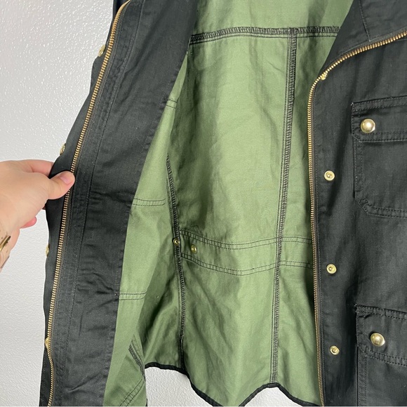 J. Crew Resin Coated Field Utility Jacket Olive with Brass Buttons Women’s SM - Picture 6 of 11